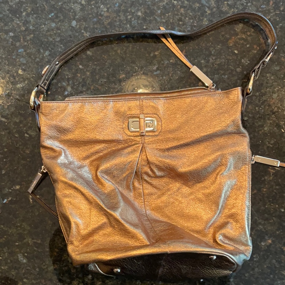 B. Makowsky Gold Leather Hobo Purse